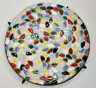 Mcm 1950s Mosaic Tile Kitchen Trivet Round Multi Colored Mini Tiles Footed