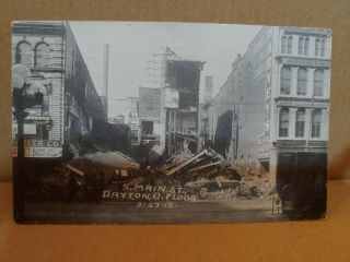 Vintage Rppc Photo Postcard Dayton Ohio Flood Main Street 1913