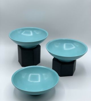 Set Of 3 Vintage Aqua Blue Boontonware Melamine Bowls Melmac 6 1/2 " 3307 - 18 Usa