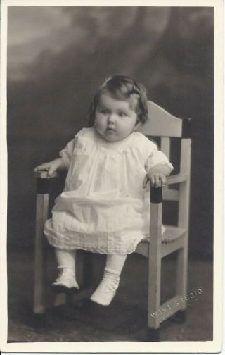 1168p Vintage Rppc Pretty Baby W Chubby Cheeks Lacy Dress Real Photo Postcard