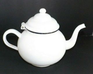 Vintage White Enamel Ware Tea Pot Kettle Teapot Granite Vollrath 7.  25 " Tall