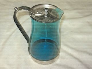 A Vintage Mid Century Modern Blue Glass & Stainless Steel Banded Pitcher Jug 3
