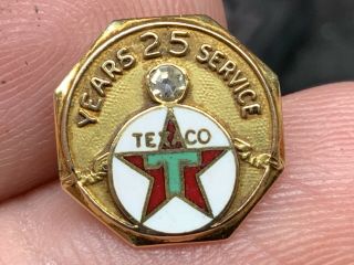Texaco Petroleum 14k Gold 2.  1 Grams Diamond Enamel 25 Years Service Award Pin.
