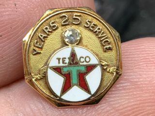 Texaco Petroleum 14k Gold 2.  1 Grams Diamond Enamel 25 Years Service Award Pin. 2