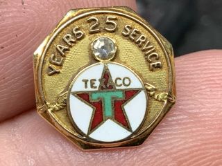 Texaco Petroleum 14k Gold 2.  1 Grams Diamond Enamel 25 Years Service Award Pin. 3