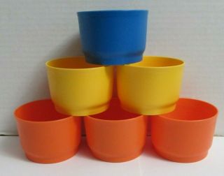 Vtg Tupperware Snack Cups 1229 Set Of 6 No Lids Orange Blue Yellow Containers