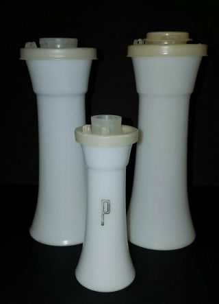Vintage Tupperware Large 6 " Tall White Hourglass Salt & Pepper Shakers,  1 Small