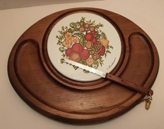Vintage Goodwood Cheese Cracker Wooden Tray Round Ceramic Trivet Spice Of Life