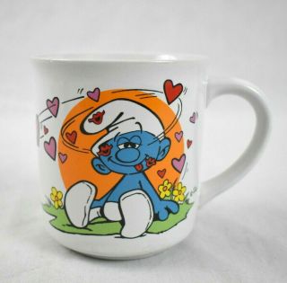 Vintage Smurf Wallace Berrie & Co Inc 1982 Ceramic " Guess Who Loves You " Mug