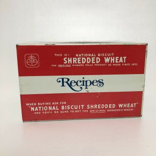 Vintage Nabisco Shredded Wheat Metal Tin Recipe Box Kitchen Storage VTG Country 2