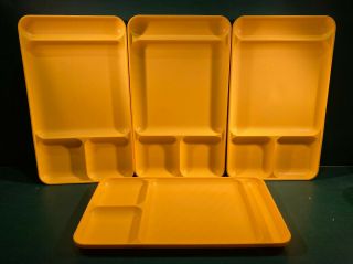 4 Vintage Tupperware Yellow 9 X 15 Divided Picnic Lunch Stackable Trays 1535 - 3