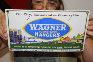 Wagner Barn Door Hangers Farm Feed & Seed Corn Gas Oil Porcelain Metal Sign