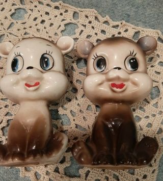 Vintage Salt & Pepper Shaker Brown Bears Anthropomorphic Made in Japan 2