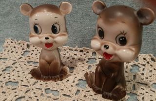 Vintage Salt & Pepper Shaker Brown Bears Anthropomorphic Made in Japan 3