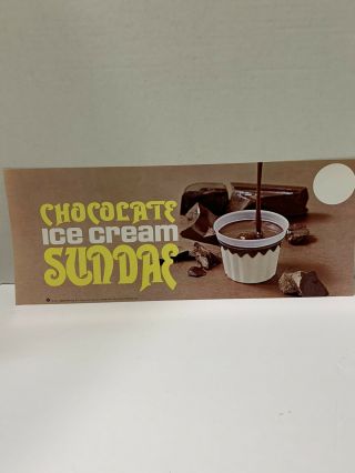 Vintage 1965 Chocolate Ice Cream Sundae Paper Window Sign Sweetheart Cup.  Nos