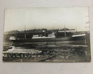 Vintage Photo Post Card Early 1900’s Large Ship Barge Sunderland England