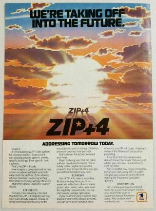 1984 Print Ad U.  S.  Mail Zip,  4 Code Zip Code System Into The Future