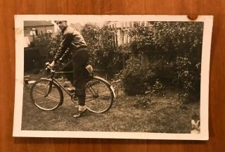 Vintage Real Photo Postcard,  Man On Bicycle