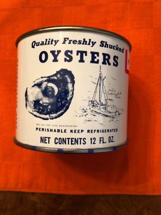 Vintage 12 Oz.  Freshly Shucked Oyster Tin Can Madison Seafood Co.  Madison Md 116