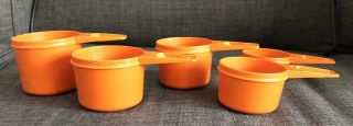Vintage Set Of 5 Tupperware Measuring Cups Orange Nesting Missing 1/4 Cup Small