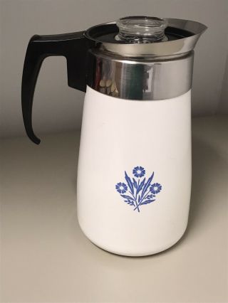 Vintage Corning Ware Blue Cornflower Stove Top 9 Cup Percolator Coffee Pot 1970