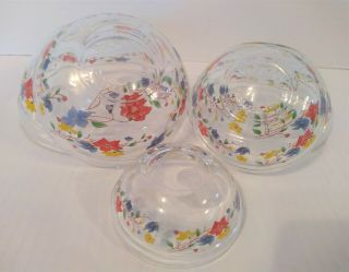 Set Of 5 Vintage Imperial Glass Floral Pattern Nesting Bowls With Lids