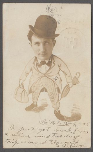 Man In Bowler Hat Cartoon Body Gag 1905 Vintage Real Photo Postcard - C955