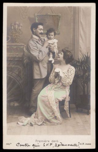 Set Of 4 Vintage Photo Postcard 1910s Family Baby Love Mother Father