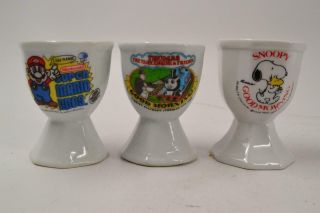 Set Of 3 Vintage Character Egg Cups Mario,  Snoopy,  Thomas - R - 02 - 04 - 05