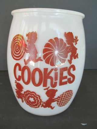Vintage Bartlett Collins Milk Frosted Glass Cookie Jar Red White Boy Girl No Lid