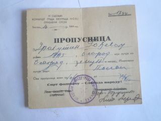 1944 Wwii Partisan Military Document Ausweis Travel Pass Serbia Yugoslavia Army