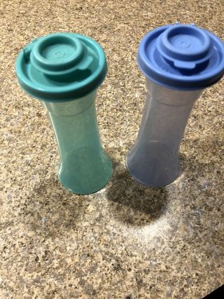 Vintage Tupperware 718 Blue & Green Salt & Pepper Shakers 6 " Hourglass