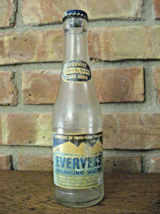 1940 - 50’s Evervess Sparkling Water (pepsi Product) Club Soda Bottle,  Acl – 7 Oz.