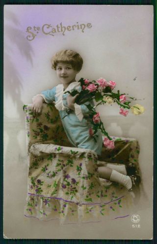 Pretty Deco Child Girl Glamour Tinted Vintage 1920s Photo Postcard 1004