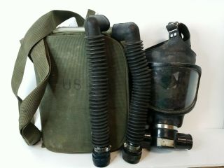 Vintage M40 M42 Canvas Bag & S - Tron Gas Mask Us Army Militaria