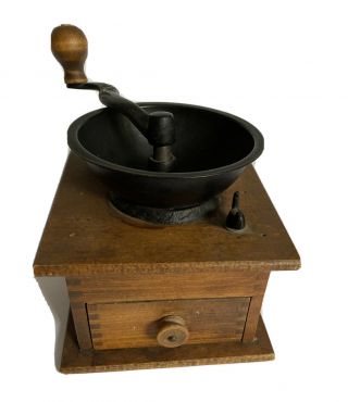 Vintage Hand Crank Coffee Mill Grinder Wood,  Metal,  Antique - Wh Co.