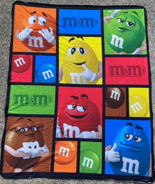 M&m Big Face Characters Blanket Throw Blue Brown Green Red Orange & Yellow Candy