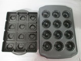 2 Wilton Heart & Mini Bundt Baking Pans - Heavy Cast Aluminum