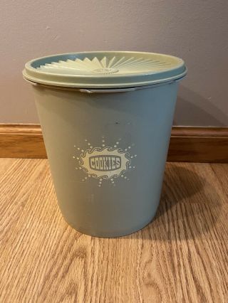 Vintage Tupperware Made In Usa Green Cookies Container With Lid