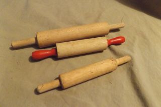 3 Vintage Antique Child Size Toy Country Kitchen Wood Rolling Pins 7 " 7.  5 " 9.  5 "