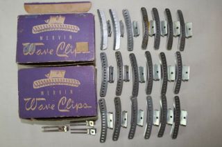 17 Vintage Aluminum Mervin Wave Clips & 2 Boxes,  2 Goody,  Hair Clips