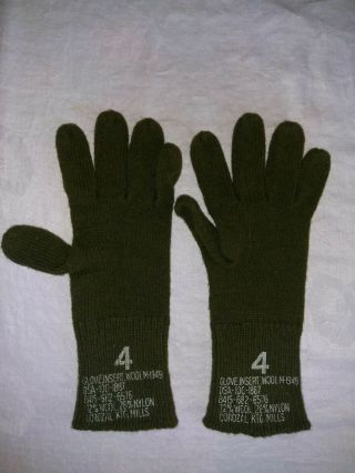 Us Army Military Surplus M - 1949 Od Green Wool Glove Inserts Size 4 2