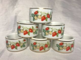 Vintage Avon Porcelain Strawberry Napkin Rings - Set Of 6