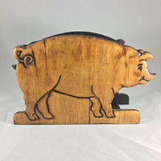Wooden Carved Pig Napkin Holder Stand Kitsch Rustic Farmhouse Kitchen Decor
