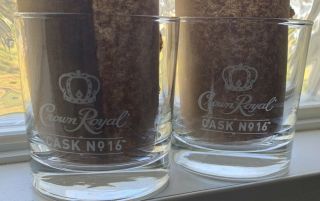 2 Crown Royal Case 16 Low Ball Whiskey Rock Barware Glasses Etched Logo