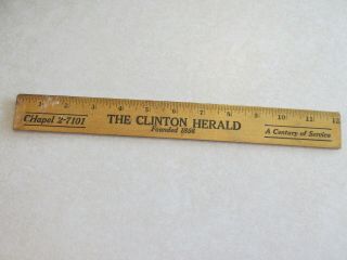 H Advertising Wood 12 " Ruler The Clinton Herald Ia Iowa Newspaper