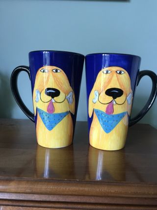 Vintage Tall Dog Mugs By Artist Mary Naylor