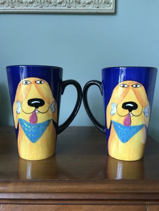 Vintage Tall Dog Mugs By Artist Mary Naylor 2