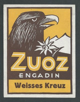 Hotel Weisses Kreuz Zuoz Switzerland - Vintage Luggage Label
