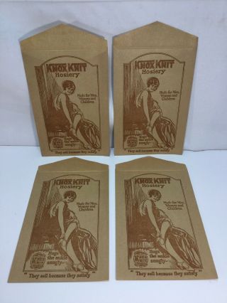 Rare Antique Knox Knit Hosiery Advertising Bags,  Set Of 4,  Textured Paper Cl